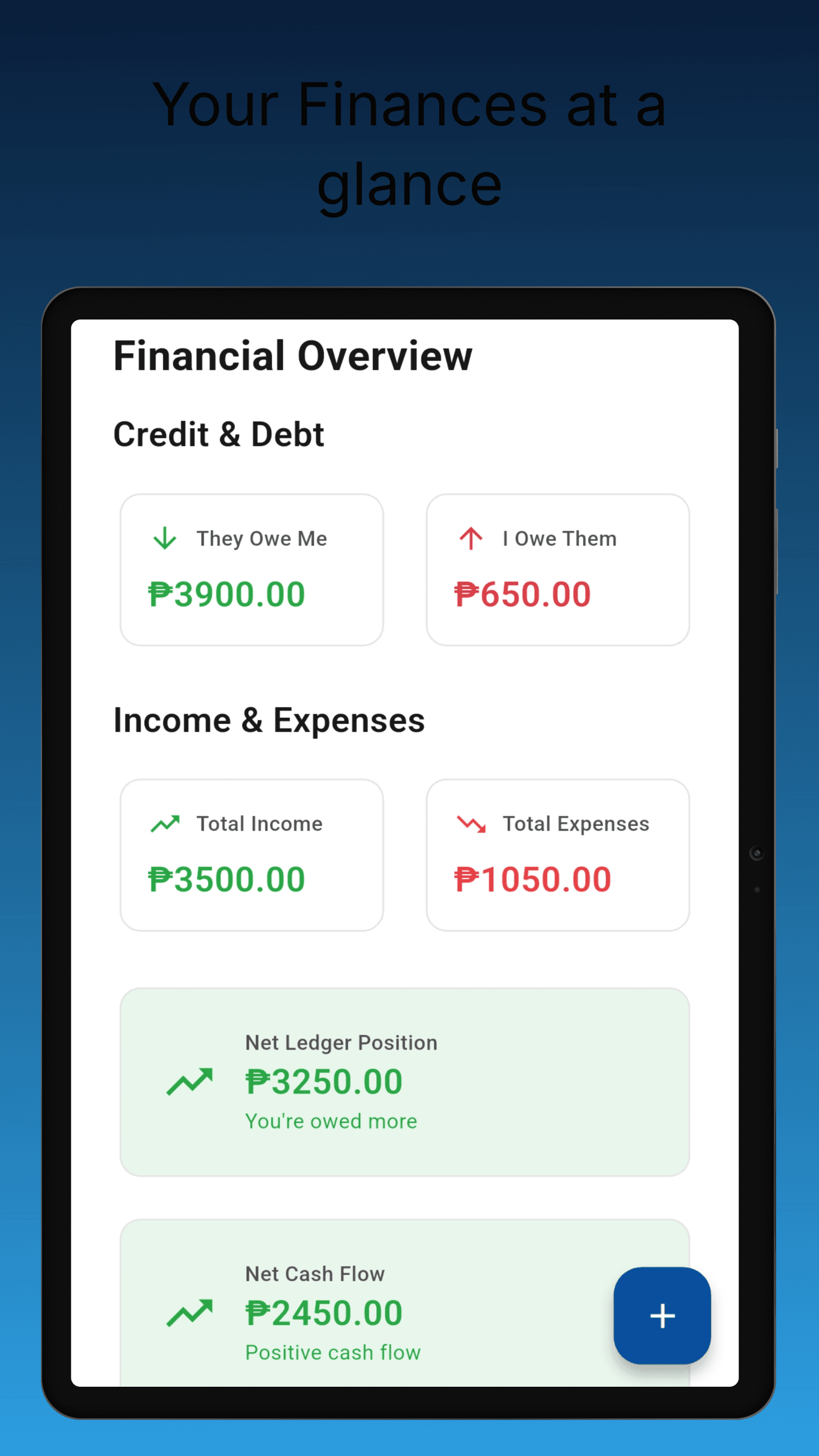 Kira Credit dashboard showing multi-book ledger and cash flow